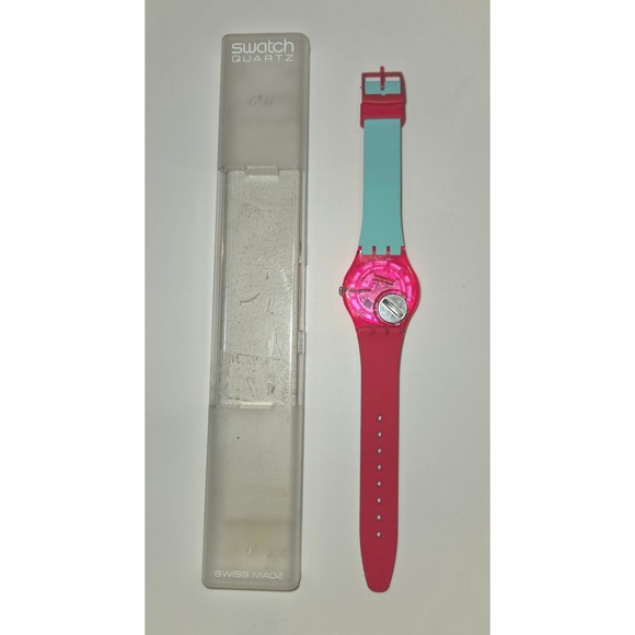 VTG Swatch Pop Quartz Watch – Swiss Made, Pink & Aqua‎ w/ Original Case & Docs - Picture 1 of 6